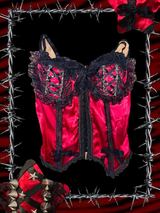 Coquette Other - Red Lace-Trim Satin Bustier Corset - Women Intimates